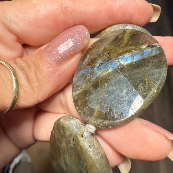 Chunky Labradorite Statement Necklace Polished Iridescent Stone Jewelry Boho 925 - Picture 13 of 16